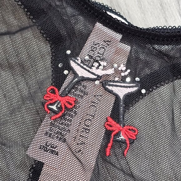 Victoria's Secret VERY SEXY Black Flirty Mesh Thong Panty w Champagne Glasses - Picture 2 of 5